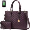 quilted leather laptop bag for women - 2 piece set including 15.6 inch waterproof work tote & shoulder bag, ideal for office, business and teaching - stylish purple lovevook laptop tote purse logo