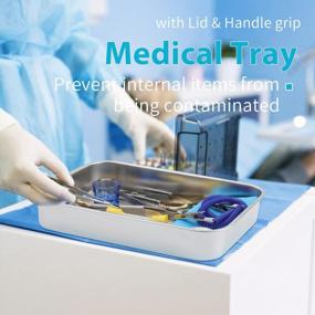 img 3 attached to Medical Surgical Trays: Stainless Steel Dental Instruments Tray Organizer With Lid & Handle Grip | Large