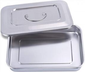 img 4 attached to Medical Surgical Trays: Stainless Steel Dental Instruments Tray Organizer With Lid & Handle Grip | Large