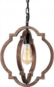 img 2 attached to Farmhouse Wood Chandelier With Adjustable Height - Rustic Pendant Light Fixture For Dining Room, Kitchen Island, Entryway - Handmade Wooden Design In Black