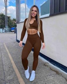 img 1 attached to Women'S 2 Piece Crop Top Ribbed Seamless Workout Exercise Yoga Long Sleeve Tops - OQQ