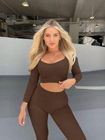 img 3 attached to Women'S 2 Piece Crop Top Ribbed Seamless Workout Exercise Yoga Long Sleeve Tops - OQQ