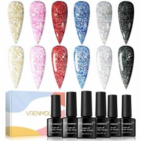 img 4 attached to Get Glamorous With VRENMOL Glitter Gel Nail Polish Set - 6 Reflective Colors For Sparkly And Shiny Nail Art