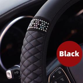 img 1 attached to 🚗 YOGURTCK Soft Leather Steering Wheel Cover with Colorful Crystal Rhinestones Diamond, Universal 15 Inch for Women Girls, Suitable for Vehicles, Sedans, SUVs, Vans, Trucks - Black