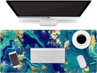 enhance your workspace with haocoo desk pad: large gaming mouse pad and durable writing pad with non-slip base - water-resistant and stylish blue&gold marble design for home and office logo