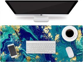 img 4 attached to Enhance Your Workspace With HAOCOO Desk Pad: Large Gaming Mouse Pad And Durable Writing Pad With Non-Slip Base - Water-Resistant And Stylish Blue&Gold Marble Design For Home And Office