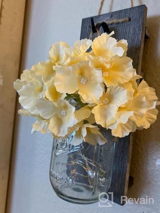 img 1 attached to Charming Rustic Grey Mason Jar Sconces With LED Lights And Silk Hydrangea - Perfect For Home And Kitchen Decor [Set Of 2] review by Patrick Cox