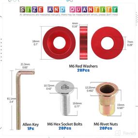 img 3 attached to Glarks 61Pcs Red M6 Aluminum Bumper Fender Washer CNC Finishing Washer Engine Bay Dress Up Fastener Stainless Steel Bolts And Carbon Steel Rivet Nuts Kit For Car Bumpers Trunk Fender Hatch Lids (Red)