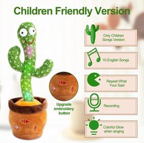 img 3 attached to MIAODAM Singing Talking Cactus Toy: 10 Nursery Rhymes, Embroidery Button Recording & More!