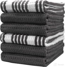 img 4 attached to 🧺 6-Pack Premium Grey Striped Waffle Yarn Dyed Kitchen Towels - Large Size, 380 GSM, Ultra Absorbent - Dish Drying Towels - Cotton Tea Towels - Kitchen Hand Towels