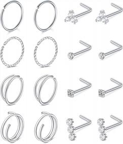 img 4 attached to Surgical Steel Nose Hoops & Rings For Women - 20/18 Gauge Silver/Rose Gold Piercing Jewelry