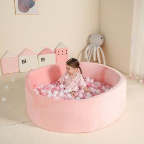 img 2 attached to 47-дюймовая очень большая яма с шариками из пены с эффектом памяти для ребенка - мягкий круглый бассейн из кораллового флиса для малышей светло-розового цвета TrendBox