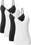 women's v-neck camisole tank tops 4 pack - adjustable spaghetti strap, lace trimmed logo
