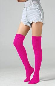 img 3 attached to Extra Long Cable Knit Thigh High Boot Socks For Women - Winter Stockings And Leg Warmers By SherryDC