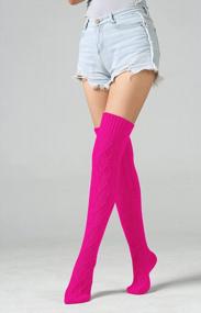 img 2 attached to Extra Long Cable Knit Thigh High Boot Socks For Women - Winter Stockings And Leg Warmers By SherryDC