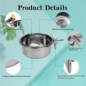 img 2 attached to 3-Pack Stainless Steel Bird Feeding Cups with Clamp Holder, Ideal for Parrots, Parakeets, Conures, Cockatiels, Lovebirds & More - Includes 2 Bird Stand Toys for Budgies, Chinchillas, and other Small Birds