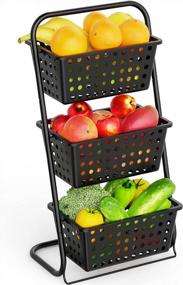 img 4 attached to 3-х уровневая подставка для корзины с фруктами, подставка для хранения фруктов на столешнице Packism со съемной пластиковой корзиной для фруктов, овощей, закусок, картофеля, подставка для напольной корзины для кухни, ванной комнаты, черная