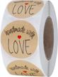 500 kraft handmade with love stickers with red heart for small business baked goods packaging - 1.5 inch (type 1) logo