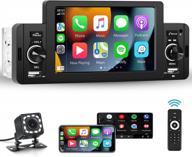 single din car stereo with apple carplay, android auto bluetooth handsfree call mirror link, 5 inch touch screen usb fm audio receiver + backup camera wireless remote control head unit logo
