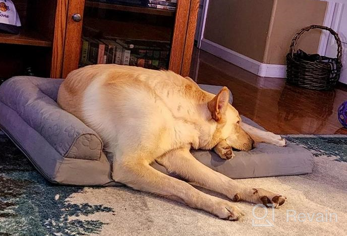 img 1 attached to Medium Dog Bed With Cooling Gel Foam, Two-Tone Faux Fur & Suede L Shaped Chaise In Stone Gray For Ultimate Comfort - Removable And Washable Cover By Furhaven review by David Forleo