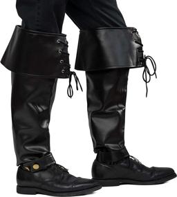 img 2 attached to Пиратские сапоги Skeleteen из искусственной кожи - поверх обуви Черные костюмные сапоги Аксессуары с манжетами и шнурками Для средневековых и ренессансных костюмов для взрослых и детей