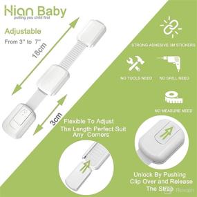 img 2 attached to Hion Child Safety Cabinet Locks: 14-Pack Baby Proofing Kit for Kitchen, Drawer, and Fridge - Adjustable Length Childproof Latches with Extra 3M Adhesive - Easy Installation, No Drilling Required
