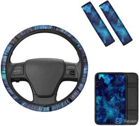 img 4 attached to 🚀 Улучшите внешний вид вашей машины с помощью набора аксессуаров для интерьера автомобиля LedBack Blue Galaxy Space: чехол для рулевого колеса, чехол для подлокотника и центральной консоли, чехлы для ремней безопасности и накладки на плечи (4 штуки).