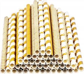 img 2 attached to DuraHome Biodegradable Gold Paper Straws Pack Of 200, 8.25" Long Lasting Straws With 4 Beautiful Patterns For Party Decorations, Wedding, Bridal Shower, Anniversary, And Everyday Use