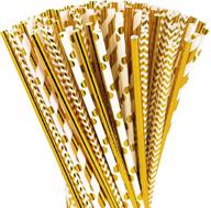 durahome biodegradable gold paper straws pack of 200, 8.25" long lasting straws with 4 beautiful patterns for party decorations, wedding, bridal shower, anniversary, and everyday use logo