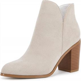 img 4 attached to Women'S Snakeskin Ankle Boots With V-Cut, Side Zipper, And Chunky Stacked Heel - LAICIGO Fashion Shoes