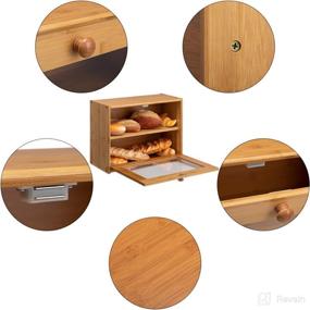 img 2 attached to 🍞 Bamboo BreadBox with Clear Window: Farmhouse Style Bread Holder for Kitchen Countertop Storage – HollyHOME Large Double Layer Bread Box (Self-Assembly) 15.8"x 12.2"x 6.8