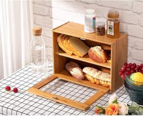 img 3 attached to 🍞 Bamboo BreadBox with Clear Window: Farmhouse Style Bread Holder for Kitchen Countertop Storage – HollyHOME Large Double Layer Bread Box (Self-Assembly) 15.8"x 12.2"x 6.8