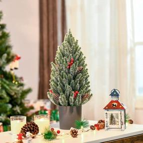 img 3 attached to 18-дюймовая высокая неосвещенная миниатюрная настольная рождественская елка со снегом, с сосновыми шишками и ягодами - праздничное украшение HOMCOM