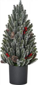 img 4 attached to 18-дюймовая высокая неосвещенная миниатюрная настольная рождественская елка со снегом, с сосновыми шишками и ягодами - праздничное украшение HOMCOM
