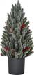 18" tall unlit miniature snow-flocked tabletop christmas tree w/ pine cones & berries - homcom holiday decoration logo