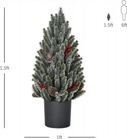 img 2 attached to 18-дюймовая высокая неосвещенная миниатюрная настольная рождественская елка со снегом, с сосновыми шишками и ягодами - праздничное украшение HOMCOM