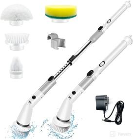 img 4 attached to 🚿 360 Power Shower Cleaning Scrubber with 4 Multi-Purpose Replaceable Brush Heads, Bendable Cordless Electric Spin Scrubber, Including 1 Extension Handle for Tub, Tile, and Floor