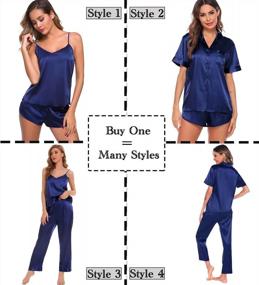 img 3 attached to SWOMOG Womens 4Pcs Pajamas Sets Silk Satin Sleepwear Sexy Cami With Button Down Short Sleeve Shirt Pjs Loungewear
