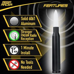 img 2 attached to 🚗 Universal Fit Mega Racer Black with White Tip 50 Cal Bullet Style Antenna for Trucks, Cars & SUVs - 5.5" AM/FM Radio, 6061 Solid Aluminum, Anti-Theft Design, Car Wash Safe, Replacement Antenna (1pc)