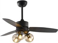 tfcfl 42” farmhouse ceiling fan with light 3 edison bulb chandelier fan black wooden blades ceiling fan lighting fixture for bedroom living room kitchen restaurant (bulb not included) logo