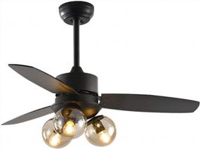img 4 attached to TFCFL 42” Farmhouse Ceiling Fan With Light 3 Edison Bulb Chandelier Fan Black Wooden Blades Ceiling Fan Lighting Fixture For Bedroom Living Room Kitchen Restaurant (Bulb Not Included)