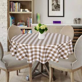 img 3 attached to Sancua Checkered Vinyl Round Tablecloth - Waterproof & Oil Proof For Dining, Buffet Parties & Camping - 60 Inch PVC Table Cover In Coffee & White