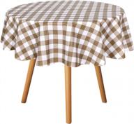 sancua checkered vinyl round tablecloth - waterproof & oil proof for dining, buffet parties & camping - 60 inch pvc table cover in coffee & white logo