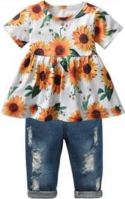 img 4 attached to Stylish Floral Ruffle Tops And Ripped Jeans Set For Baby And Toddler Girls By Derouetkia