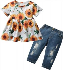 img 3 attached to Stylish Floral Ruffle Tops And Ripped Jeans Set For Baby And Toddler Girls By Derouetkia