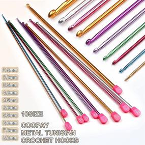 img 1 attached to Coopay Tunisian Crochet Hooks Set, 10 PCS Long Metal Crochet Hooks For Beginners, Multicolor Afghan Crochet Needles For Crocheting, Premium Knitting & Crochet Supplies For Crochet Yarn Crafts
