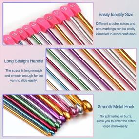 img 3 attached to Coopay Tunisian Crochet Hooks Set, 10 PCS Long Metal Crochet Hooks For Beginners, Multicolor Afghan Crochet Needles For Crocheting, Premium Knitting & Crochet Supplies For Crochet Yarn Crafts