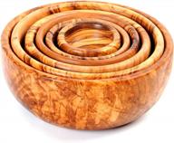 beldinest handcrafted olive wood nesting bowl set for salads, pasta, fruit, smoothies, snacks, and nuts - stackable wooden kitchen bowls with diverse diameters logo