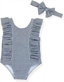 img 4 attached to Adorable Baby Girl Striped Bikini Beach Swimsuit + Headband Set - Perfect For Summer!