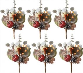 img 4 attached to Harvest Autumn Decorative Spray With Pumpkin, Pine Cone, And Eucalyptus Leaves - Set Of 6 Fall Picks And Branches For Indoor/Outdoor Table Centerpieces, Home Decoration